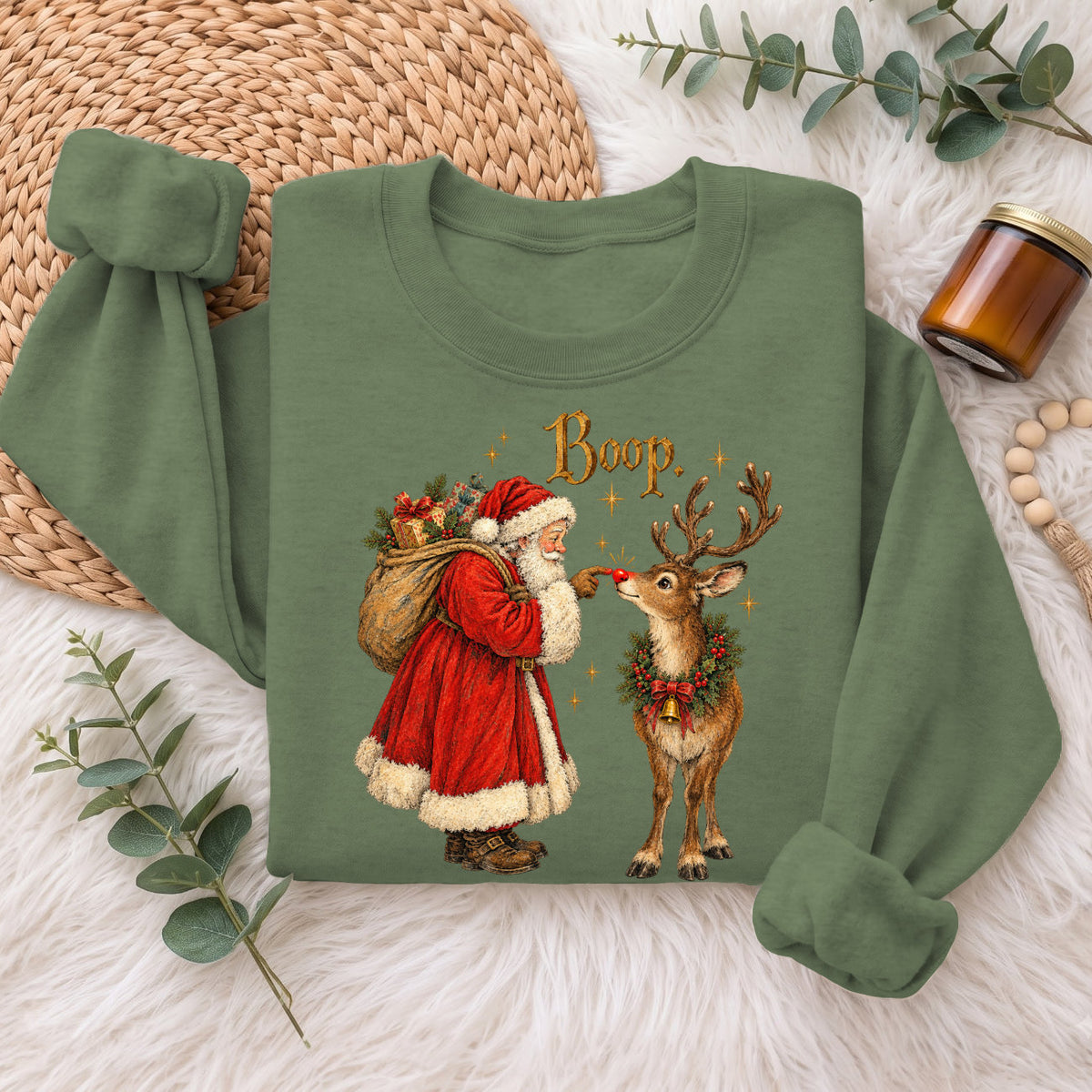 Santa Boop Reindeer Christmas Sweatshirt, Cute Xmas Holiday Top