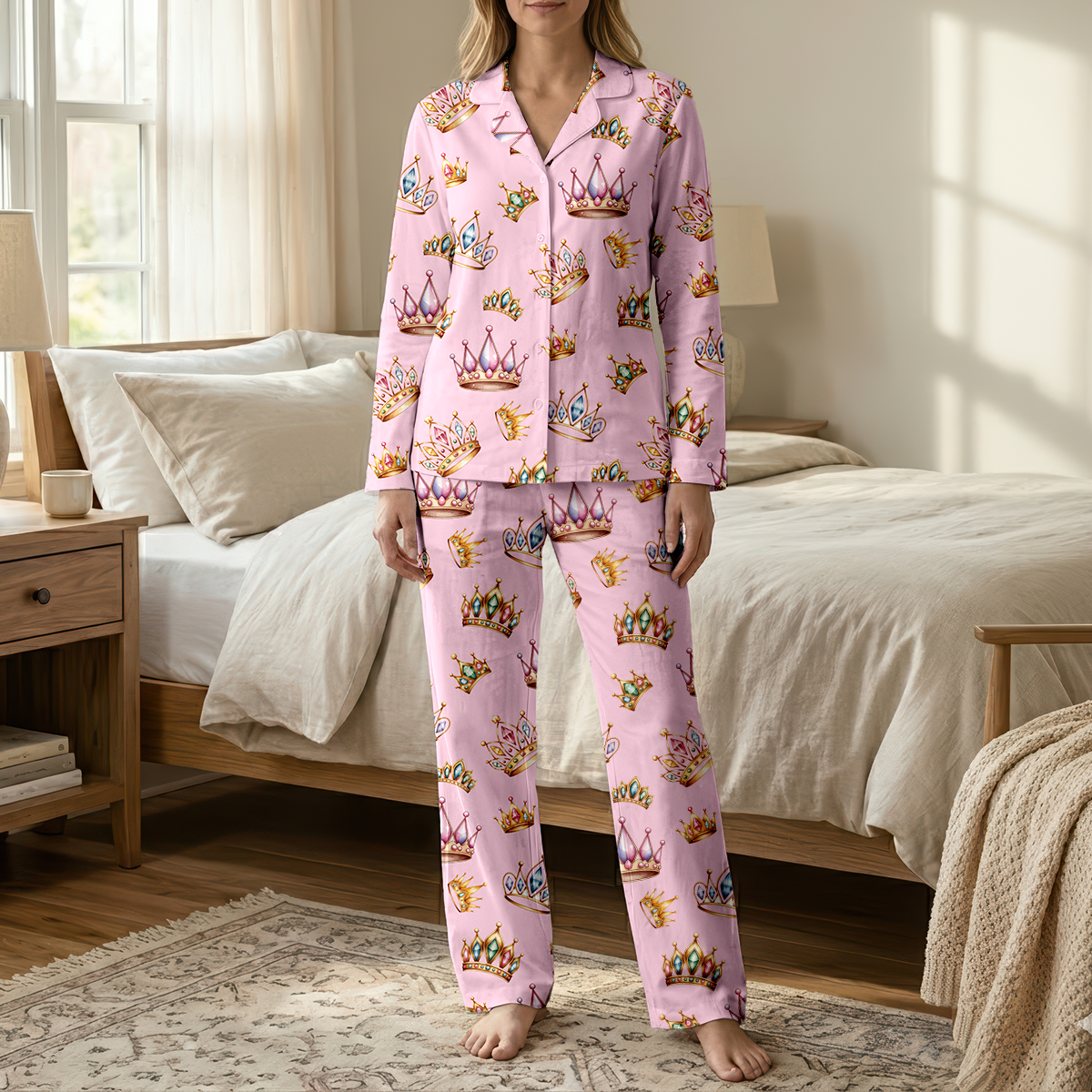 Women's Princess Crown Pajama Set - Soft Cotton Jersey Sleepwear
