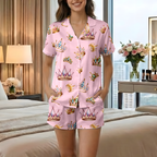 Cute Pink Princess Crown Pajamas for Women | Short Sleeve PJ Set with Pockets