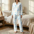 Nautical Ocean Life Cotton Jersey Pajamas | Blue Dolphin & Anchor Pants Set S-5XL