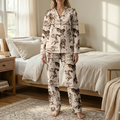 Vintage Dachshund Cotton Jersey Pajamas | Wiener Dog Long Sleeve Pants Set S-5XL