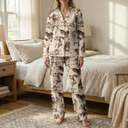 Vintage Dachshund Cotton Jersey Pajamas | Wiener Dog Long Sleeve Pants Set S-5XL
