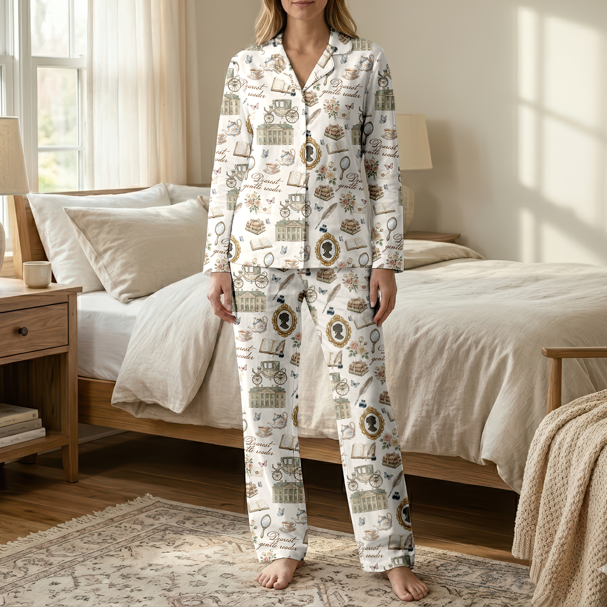 Dearest Gentle Reader Cotton Jersey Pajamas | Regency Bridgerton Pants Set S-5XL