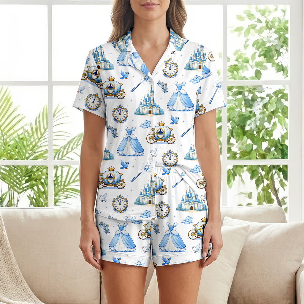 Cute Cinderella Fairytale Cotton Jersey Pajamas | Magic Castle Shorts Set