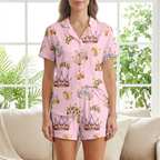 Cute Pink Princess Crown Pajamas for Women | Short Sleeve PJ Set with Pockets