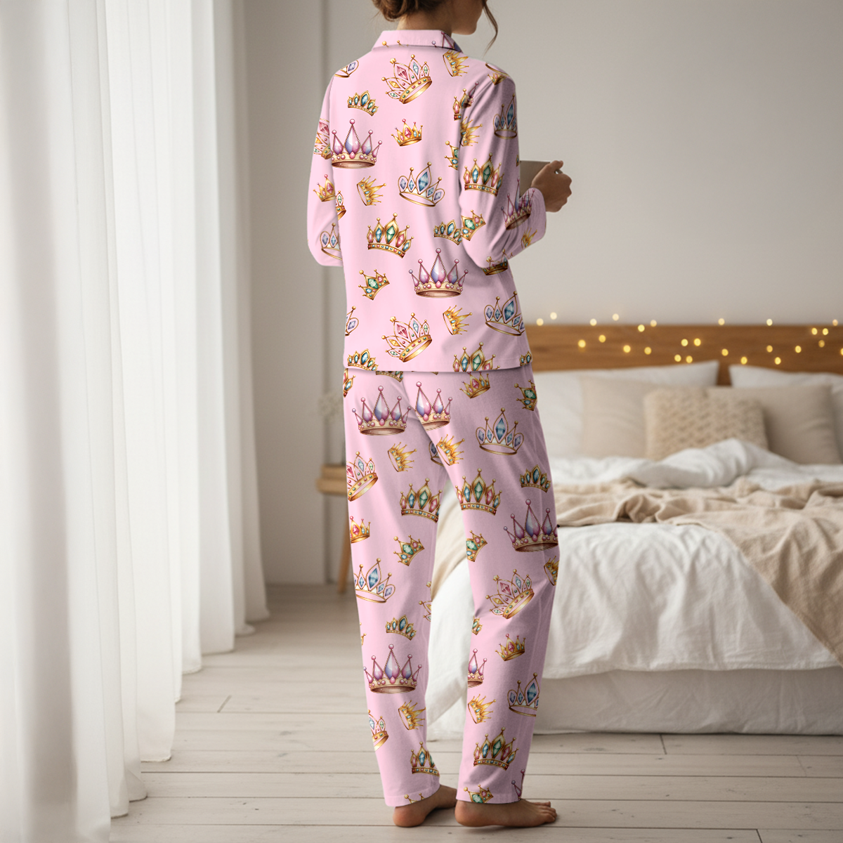 Women's Princess Crown Pajama Set - Soft Cotton Jersey Sleepwear