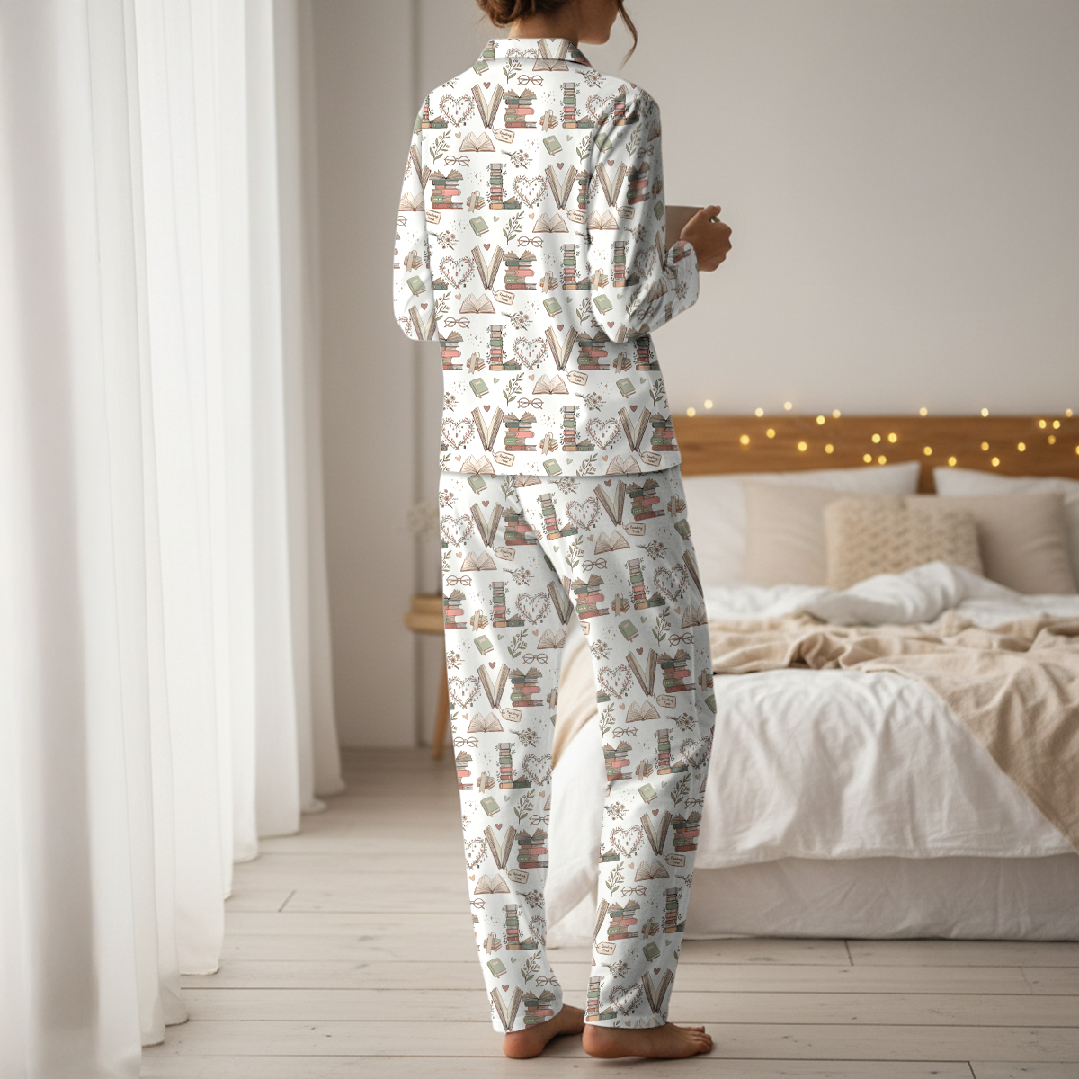 Love Reading Bookish Pajama Set | Soft Cotton White Book Lover Long Sleeve Sleepwear