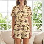 Vintage Western Cowboy Cotton Jersey Pajamas | Rodeo Horse & Cattle Shorts Set
