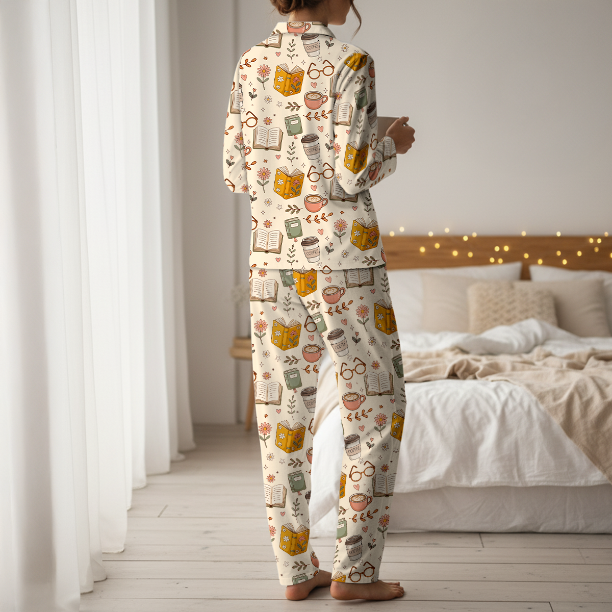 Book Lover Pajamas for Women - Cotton Jersey Long Set Bookish Sleepwear