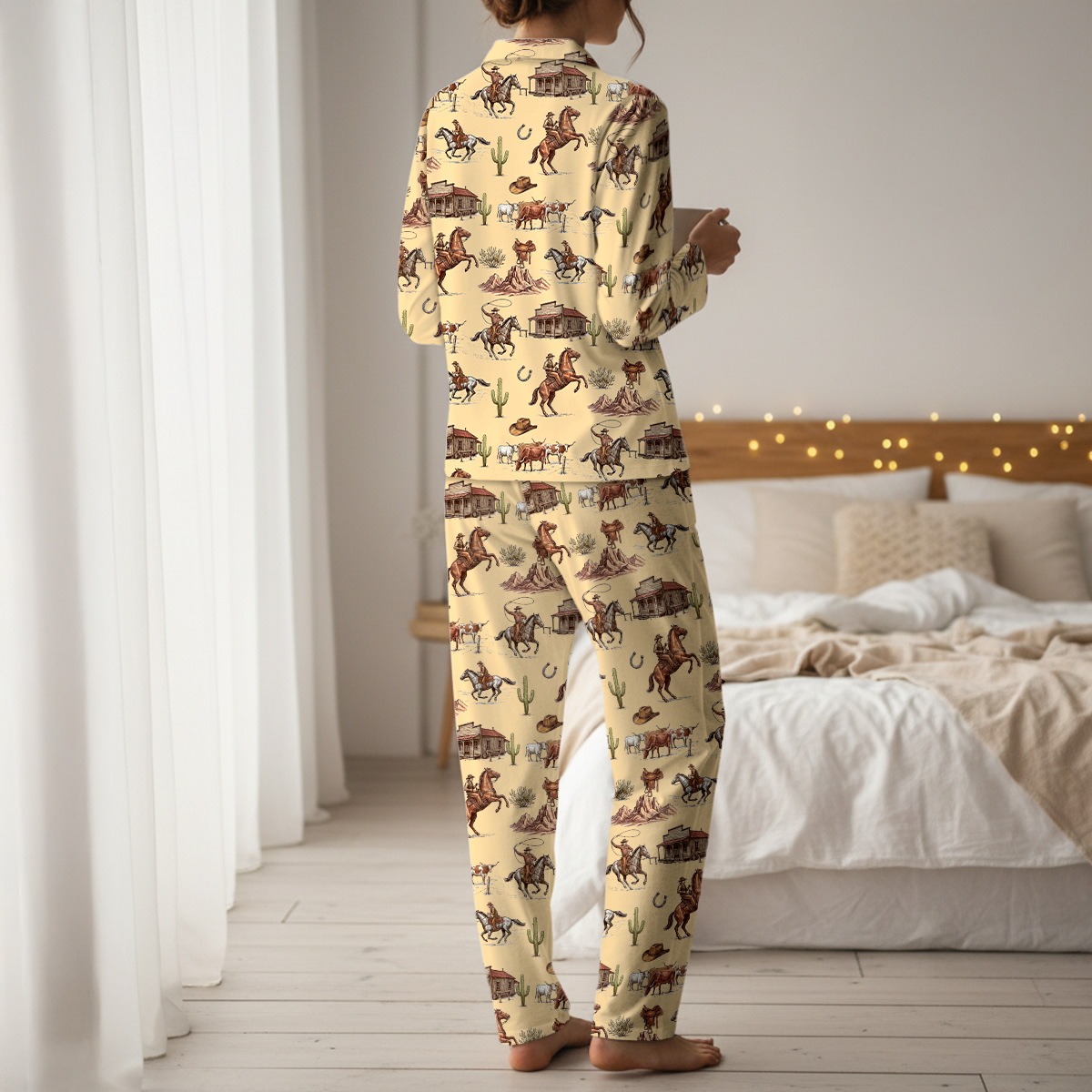 Vintage Western Rodeo Cotton Jersey Pajamas | Cowboy & Longhorn Pants Set S-5XL