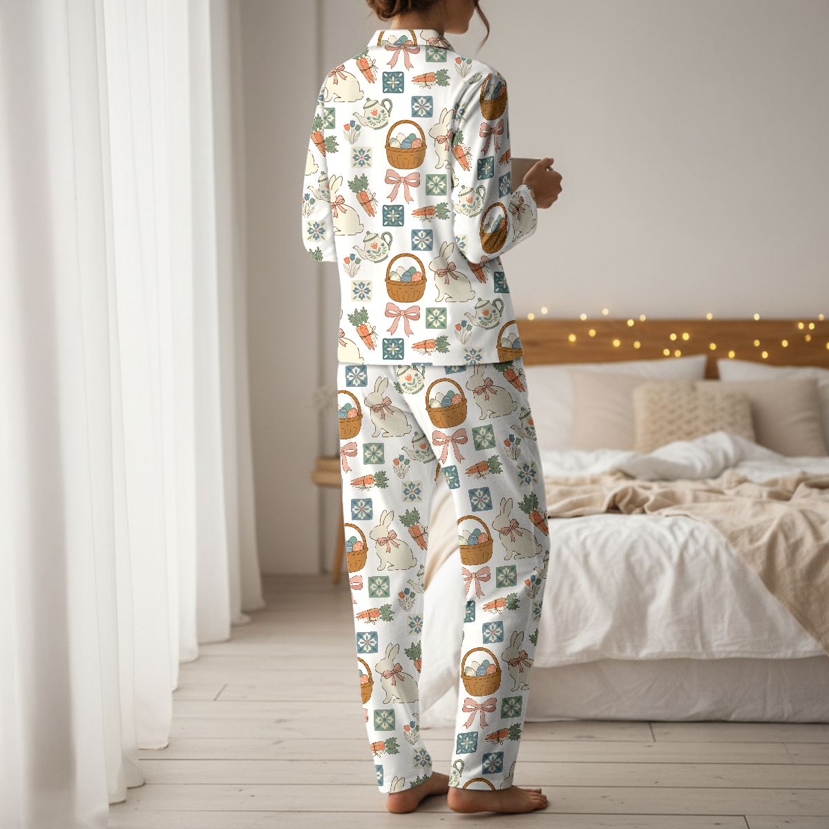 Easter Bunny & Eggs Women's Pajama Set - Soft Cotton Long Sleeve Sleepwear