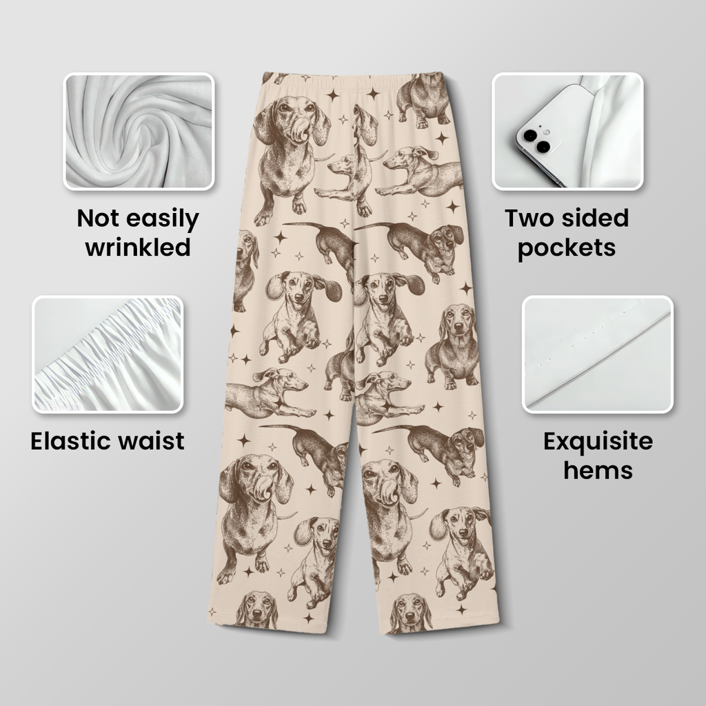 Vintage Dachshund Cotton Jersey Pajamas | Wiener Dog Long Sleeve Pants Set S-5XL