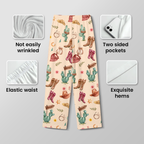 Western Cowgirl Cotton Jersey Pajamas | Pink Boots & Cactus Pants Set S-5XL