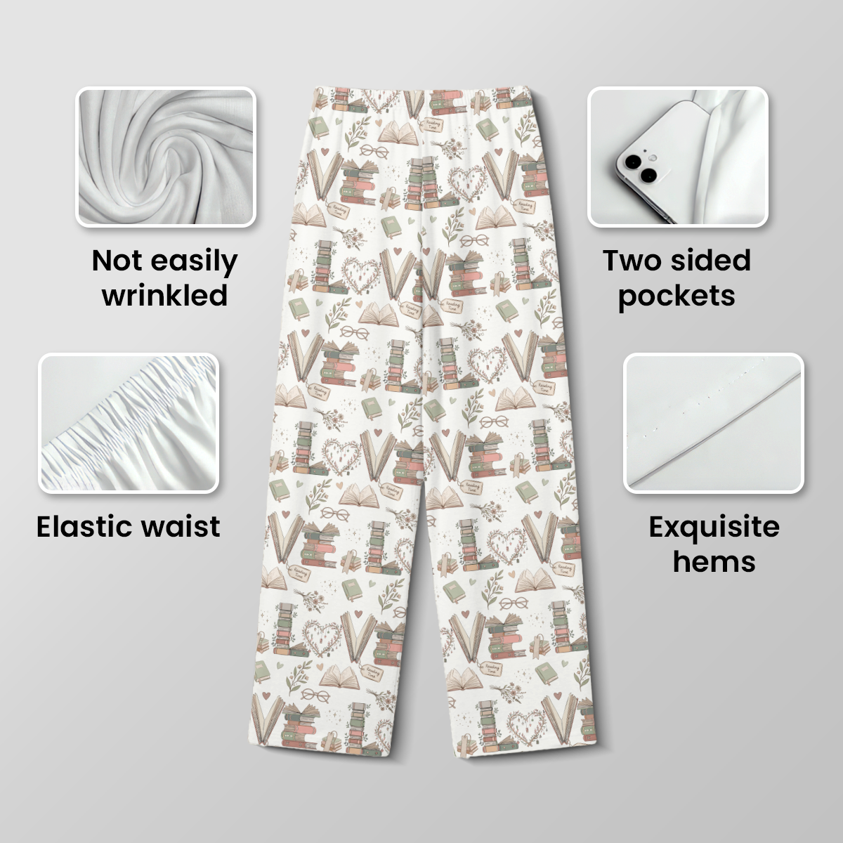 Love Reading Bookish Pajama Set | Soft Cotton White Book Lover Long Sleeve Sleepwear