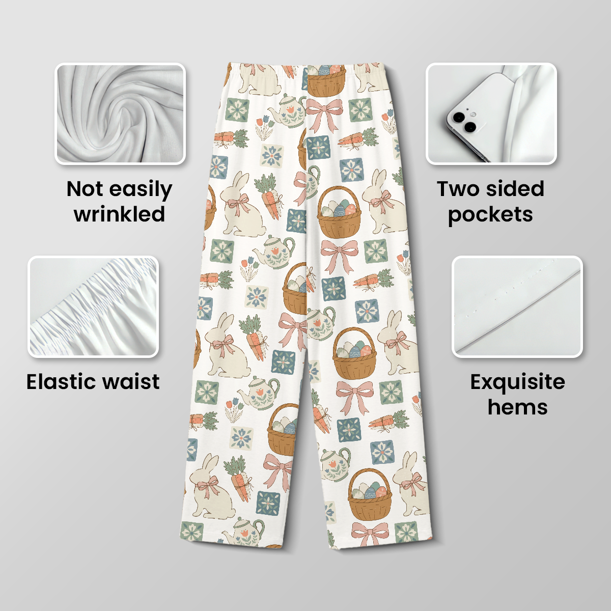 Easter Bunny & Eggs Women's Pajama Set - Soft Cotton Long Sleeve Sleepwear