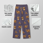 Purple Leopard Highland Cow Cotton Jersey Pajamas | Western Animal Print Pants Set S-5XL