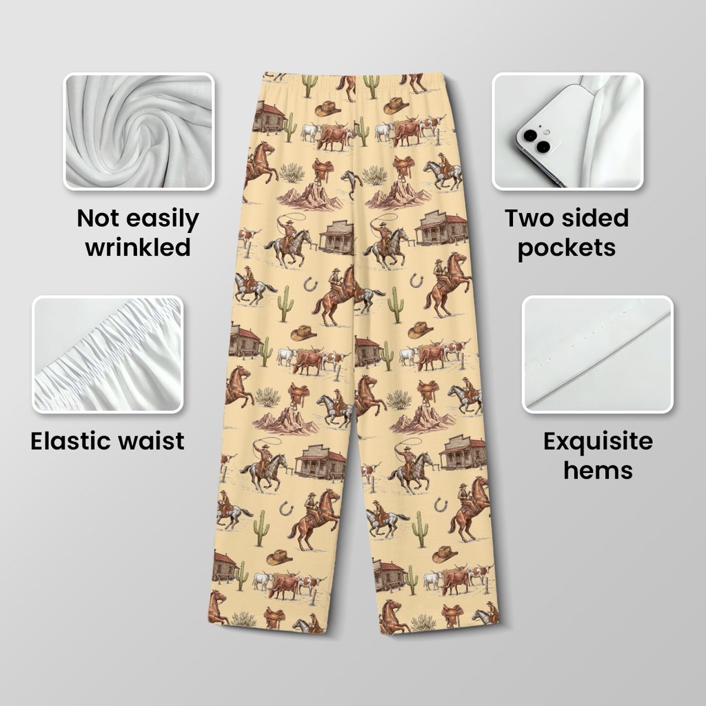 Vintage Western Rodeo Cotton Jersey Pajamas | Cowboy & Longhorn Pants Set S-5XL