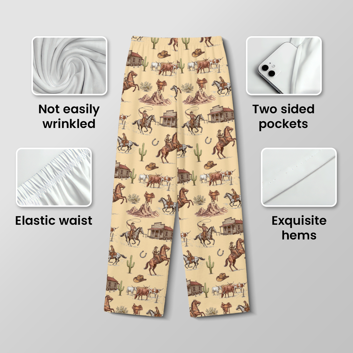 Vintage Western Rodeo Cotton Jersey Pajamas | Cowboy & Longhorn Pants Set S-5XL