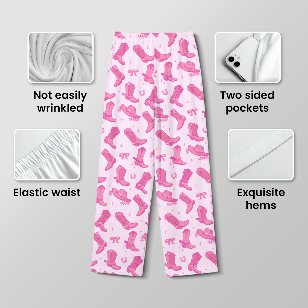 Pink Cowgirl Boots Cotton Jersey Pajamas | Western Country Pants Set S-5XL