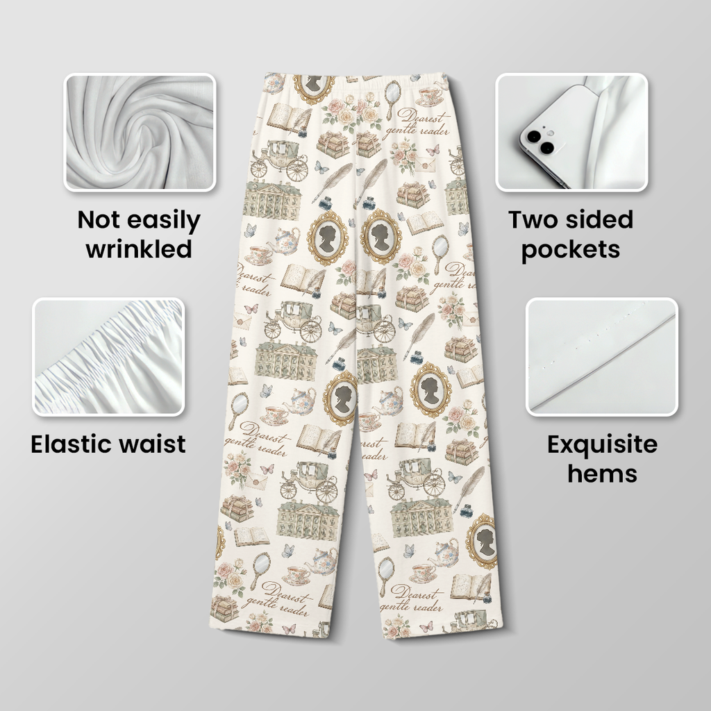 Dearest Gentle Reader Cotton Jersey Pajamas | Regency Bridgerton Pants Set S-5XL