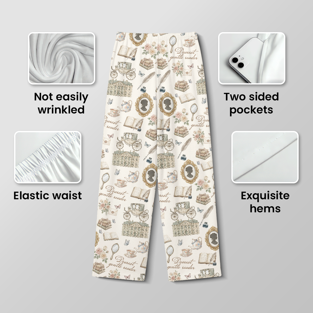 Dearest Gentle Reader Cotton Jersey Pajamas | Regency Bridgerton Pants Set S-5XL