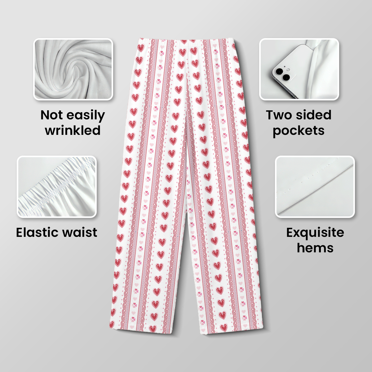 Women's Heart Pajama Set - Soft Cotton Jersey Button Down Sleepwear