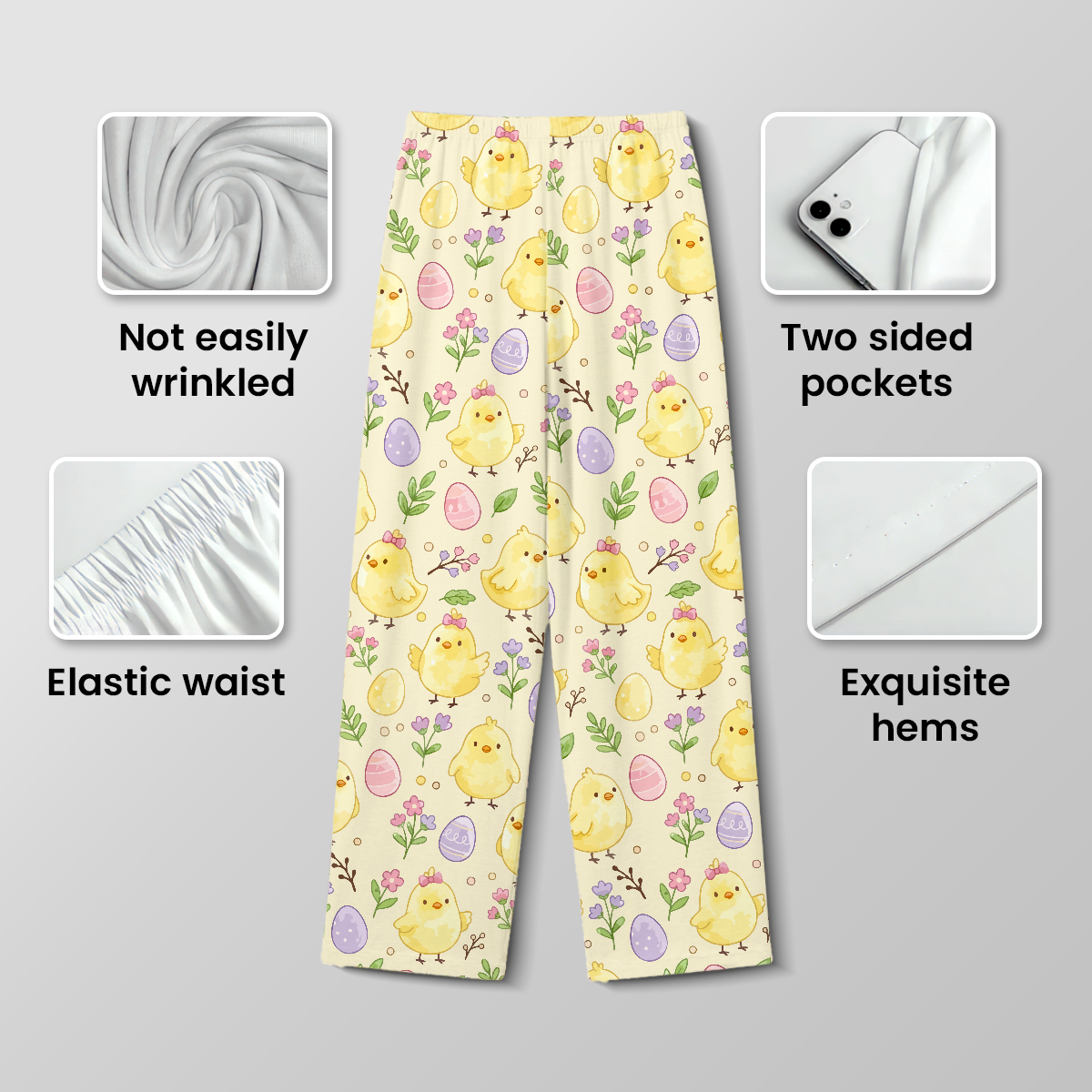 Cute Easter Chicks Cotton Jersey Pajamas | Spring Yellow Baby Chick Pants Set S-5XL