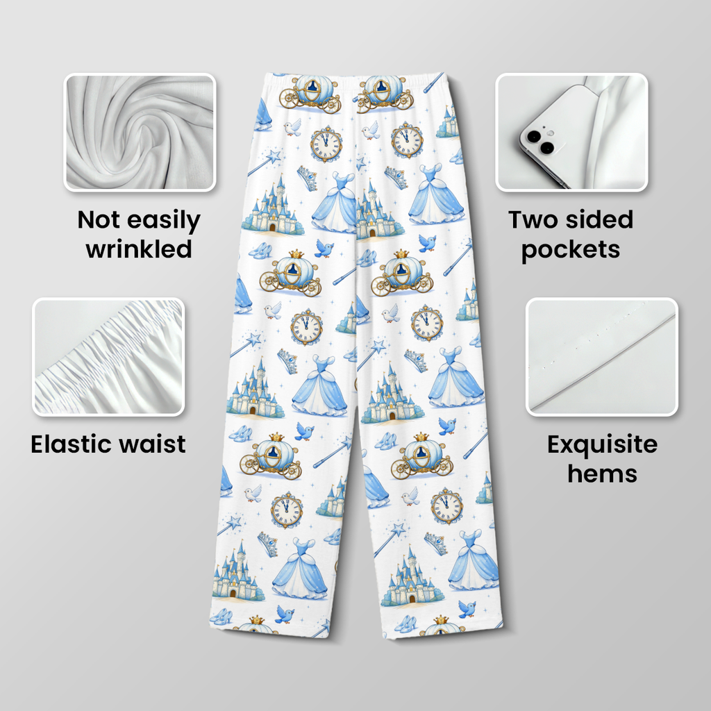 Cute Cinderella Fairytale Cotton Jersey Pajamas | Magic Castle Long Pants Set S-5XL