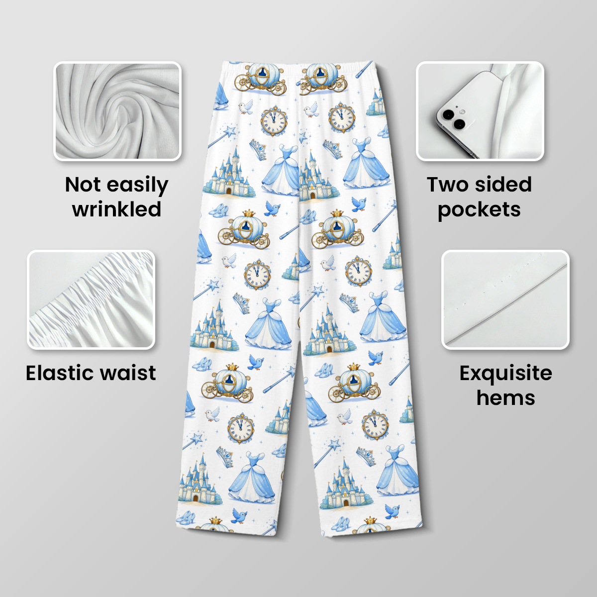 Cute Cinderella Fairytale Cotton Jersey Pajamas | Magic Castle Long Pants Set S-5XL