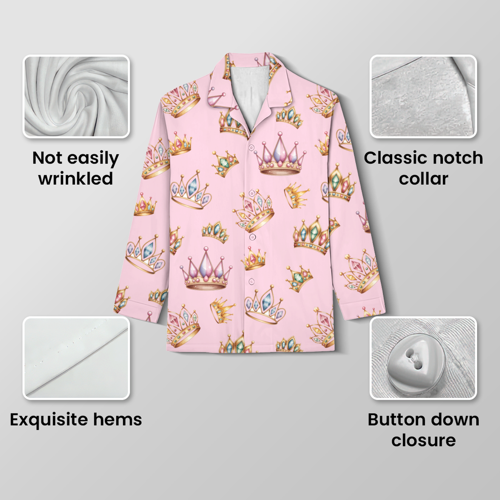 Women's Princess Crown Pajama Set - Soft Cotton Jersey Sleepwear