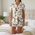 Cozy Christmas Cats Cotton Jersey Pajamas | Holiday Cat Sweaters Shorts Set