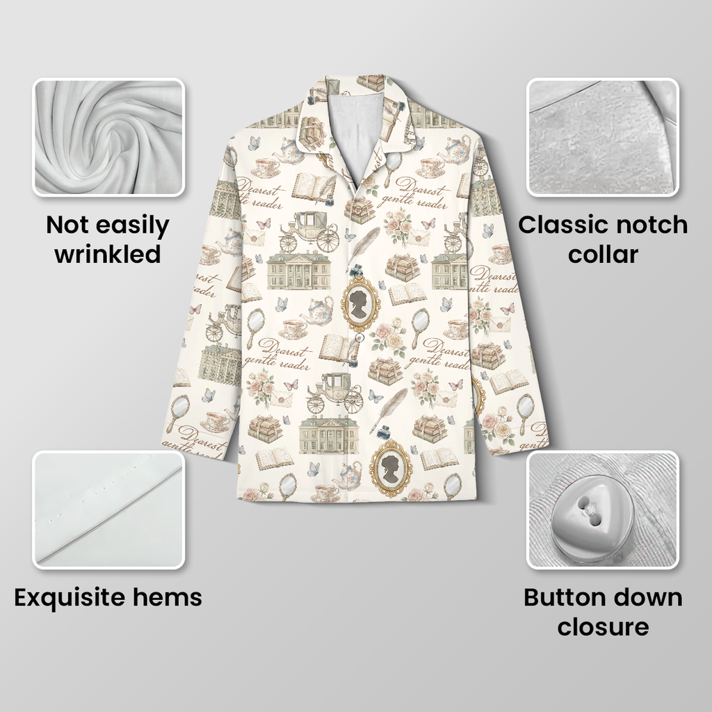 Dearest Gentle Reader Cotton Jersey Pajamas | Regency Bridgerton Pants Set S-5XL