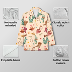 Western Cowgirl Cotton Jersey Pajamas | Pink Boots & Cactus Pants Set S-5XL