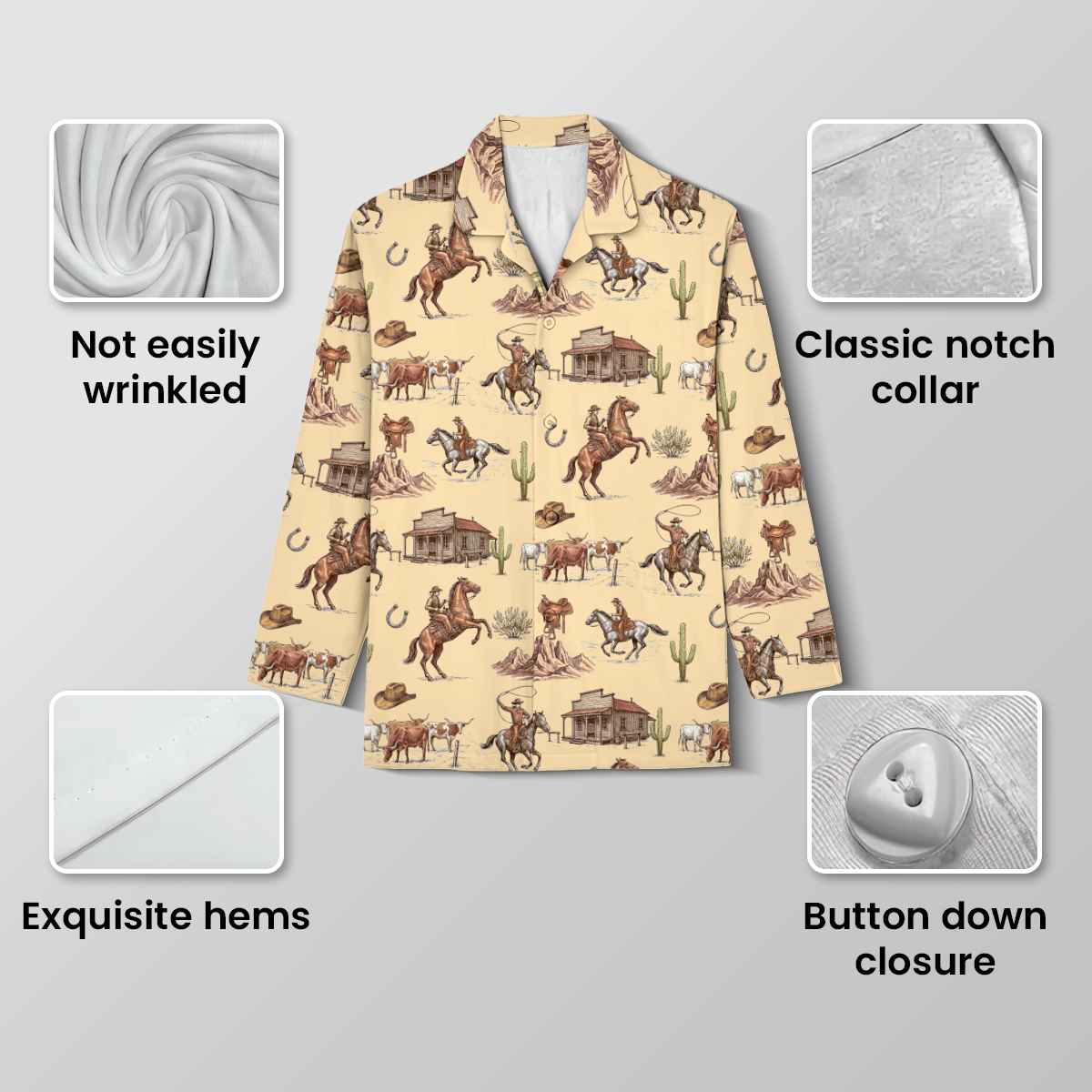 Vintage Western Rodeo Cotton Jersey Pajamas | Cowboy & Longhorn Pants Set S-5XL