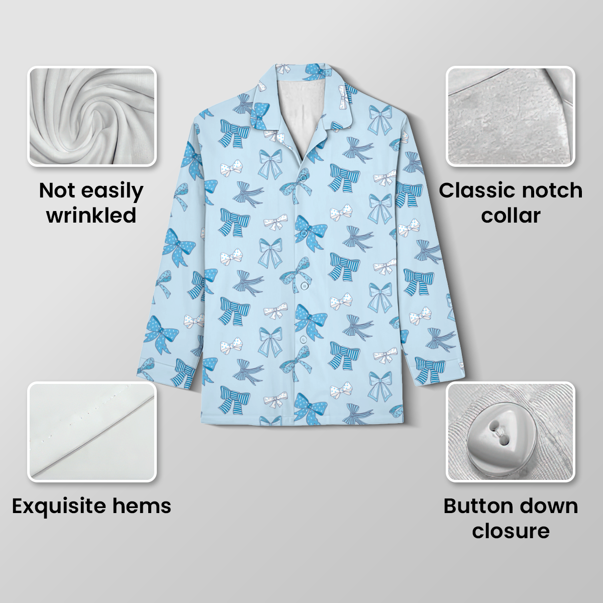 Blue Bows Cotton Jersey Pajamas | Coquette Ribbon Light Blue Pants Set S-5XL