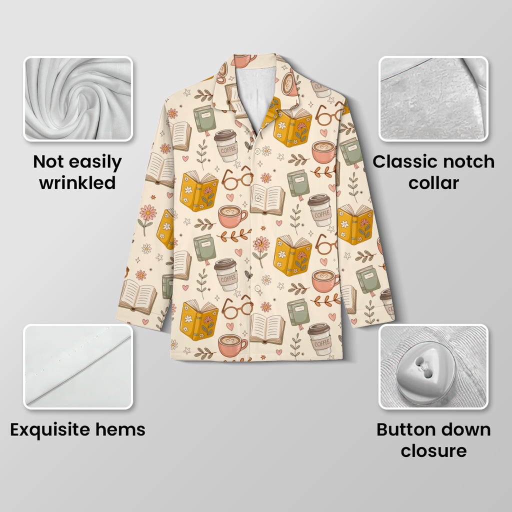 Book Lover Pajamas for Women - Cotton Jersey Long Set Bookish Sleepwear