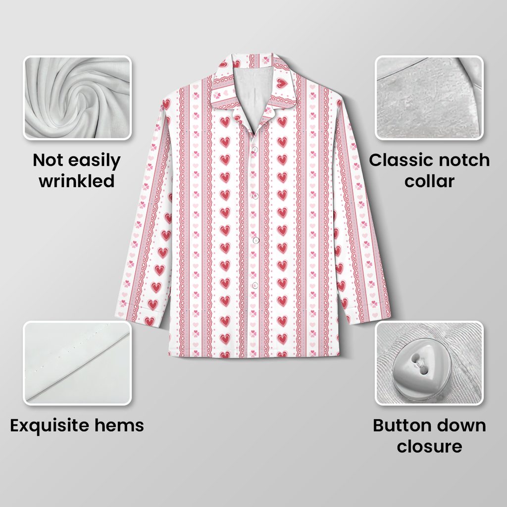 Women's Heart Pajama Set - Soft Cotton Jersey Button Down Sleepwear