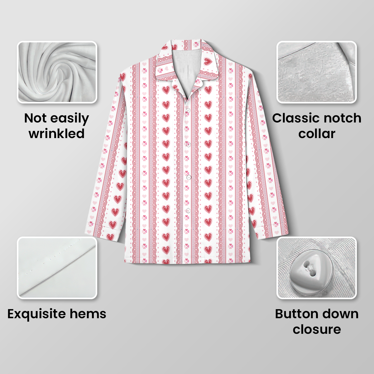 Women's Heart Pajama Set - Soft Cotton Jersey Button Down Sleepwear
