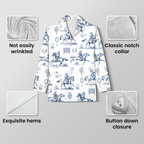 Blue Western Toile Cotton Jersey Pajamas | Vintage Cowboy Pants Set S-5XL