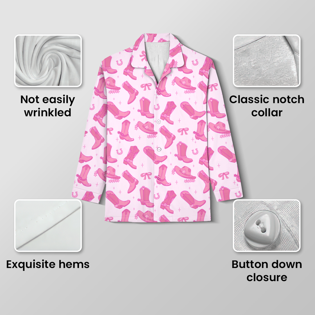 Pink Cowgirl Boots Cotton Jersey Pajamas | Western Country Pants Set S-5XL