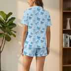 Blue Bows Cotton Jersey Pajamas | Coquette Ribbon Light Blue Shorts Set