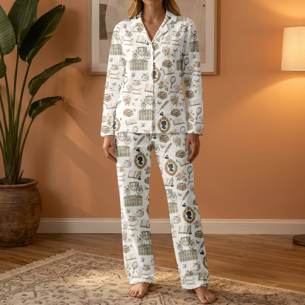 Dearest Gentle Reader Cotton Jersey Pajamas | Regency Bridgerton Pants Set S-5XL