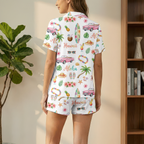 Aloha Hawaii Cotton Jersey Pajamas | Tropical Beach Pink Car Shorts Set