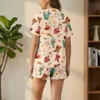 Western Cowgirl Cotton Jersey Pajamas | Pink Boots & Cactus Shorts Set