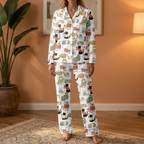 Cozy Christmas Cats Cotton Jersey Pajamas | Holiday Cat Sweaters Pants Set S-5XL
