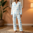 Nautical Ocean Life Cotton Jersey Pajamas | Blue Dolphin & Anchor Pants Set S-5XL