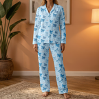 Blue Bows Cotton Jersey Pajamas | Coquette Ribbon Light Blue Pants Set S-5XL