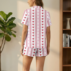 Women's Heart Print Pajama Set - Soft Short Sleeve Button Down PJ Set