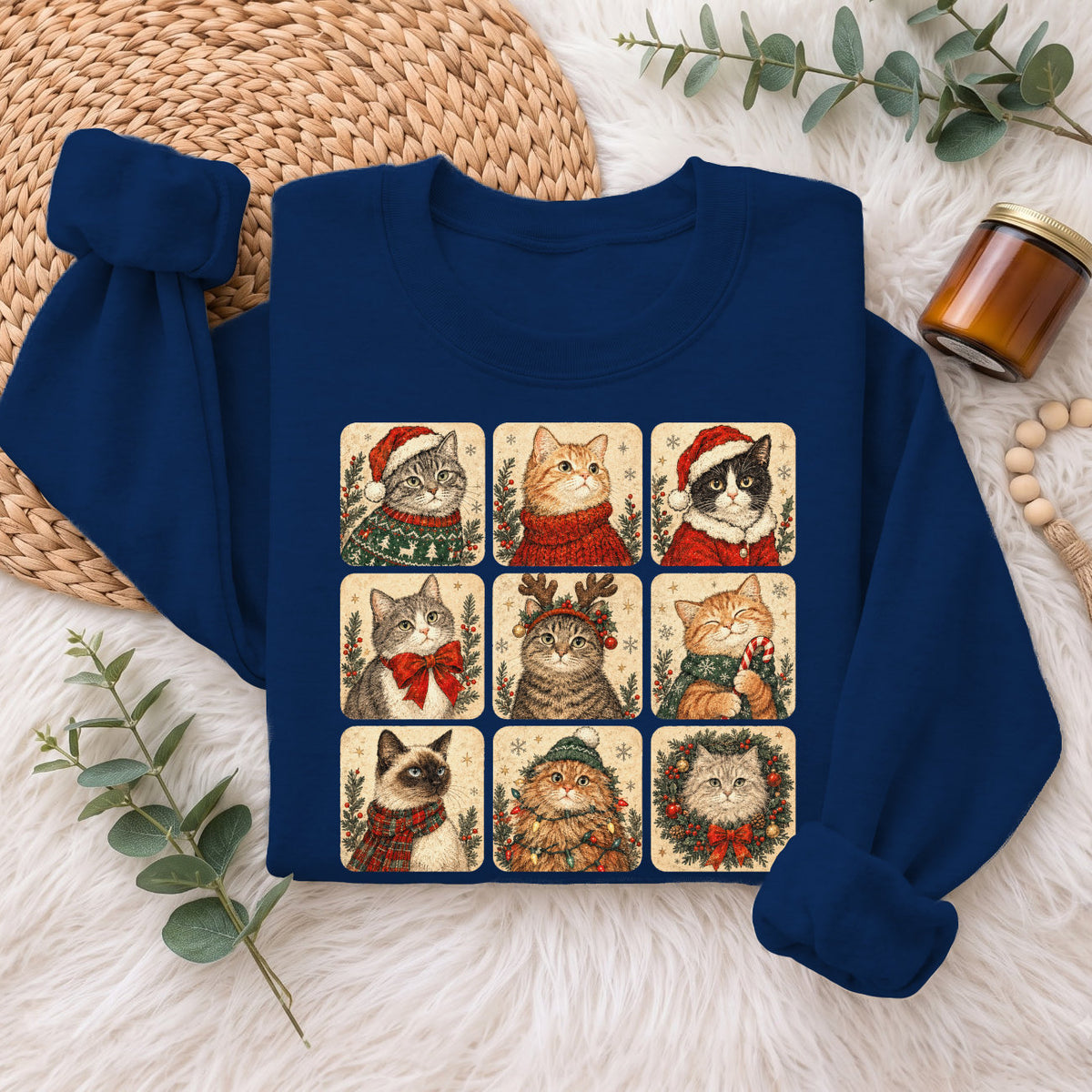 Christmas Cats Sweatshirt, Cute Kitty Holiday Sweater, Xmas Gift