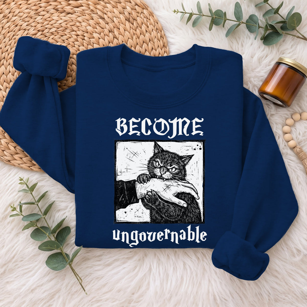 Become Ungovernable Cat Sweatshirt, Funny Cat Biting Hand Sweater